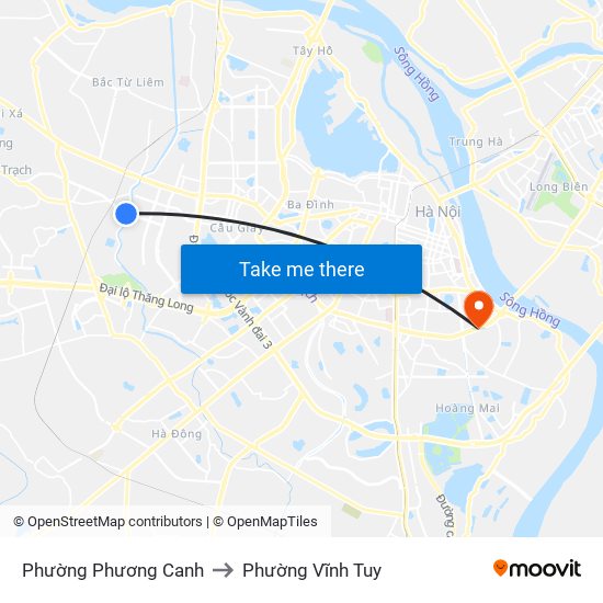Phường Phương Canh to Phường Vĩnh Tuy map