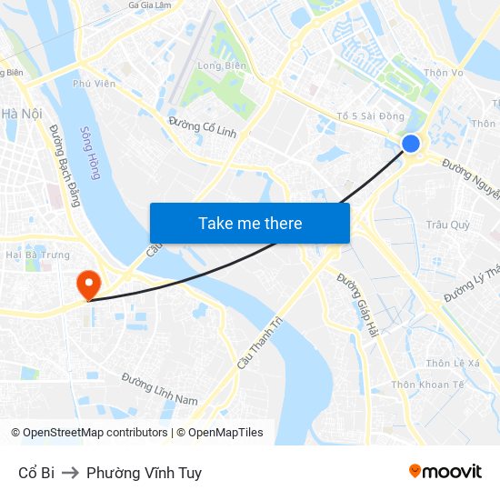 Cổ Bi to Phường Vĩnh Tuy map