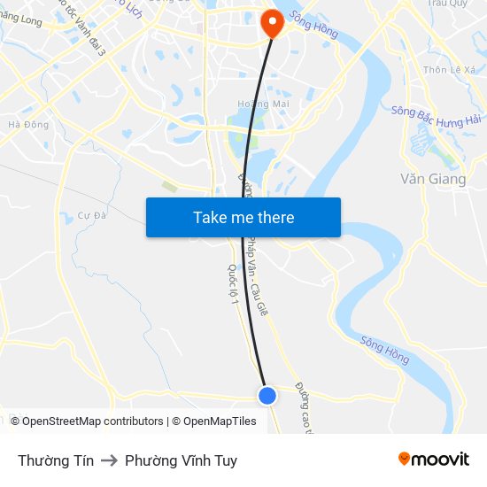 Thường Tín to Phường Vĩnh Tuy map