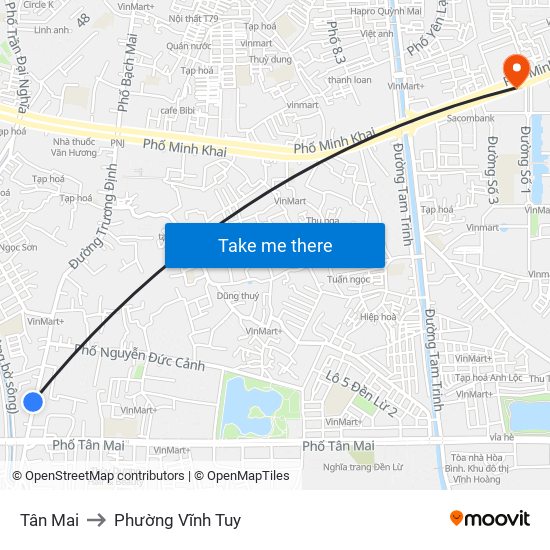 Tân Mai to Phường Vĩnh Tuy map