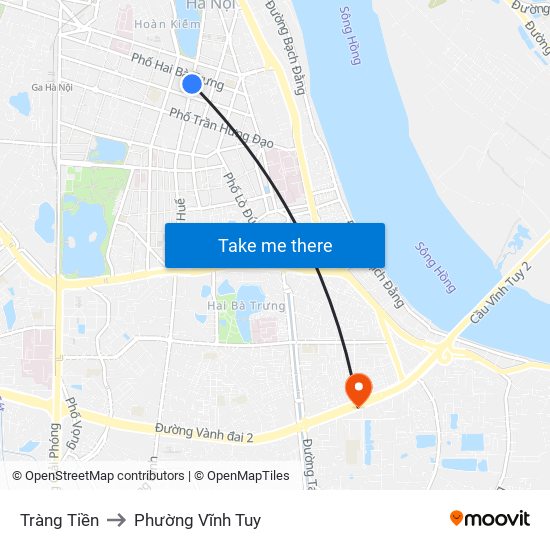 Tràng Tiền to Phường Vĩnh Tuy map