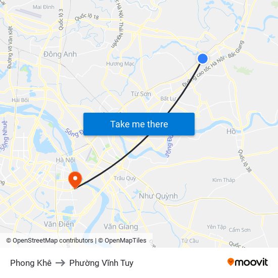 Phong Khê to Phường Vĩnh Tuy map