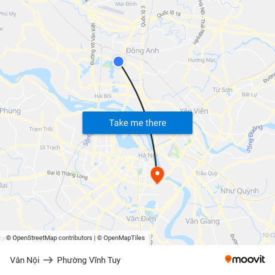 Vân Nội to Phường Vĩnh Tuy map