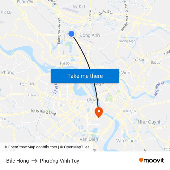 Bắc Hồng to Phường Vĩnh Tuy map