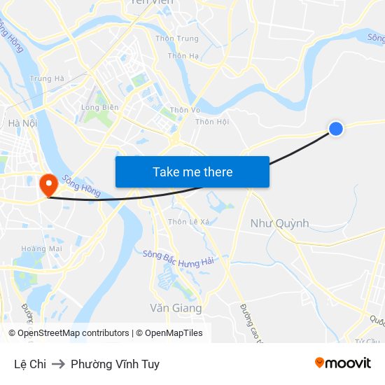 Lệ Chi to Phường Vĩnh Tuy map