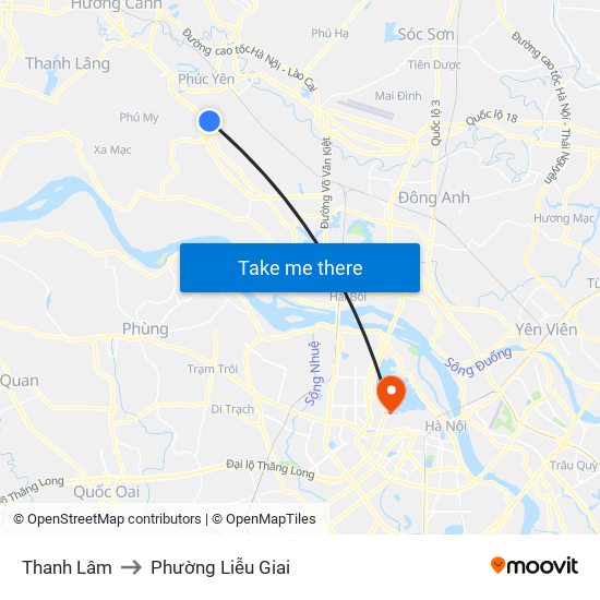 Thanh Lâm to Phường Liễu Giai map