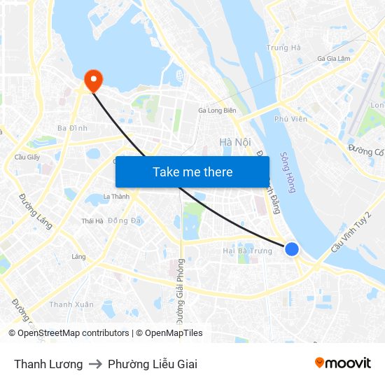 Thanh Lương to Phường Liễu Giai map
