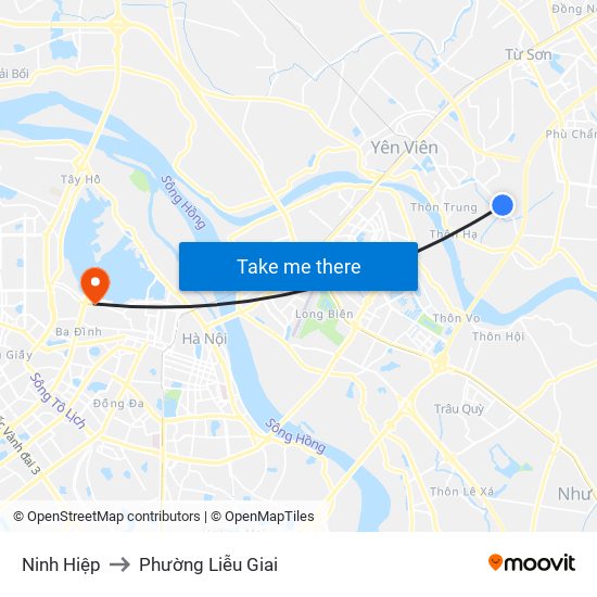 Ninh Hiệp to Phường Liễu Giai map