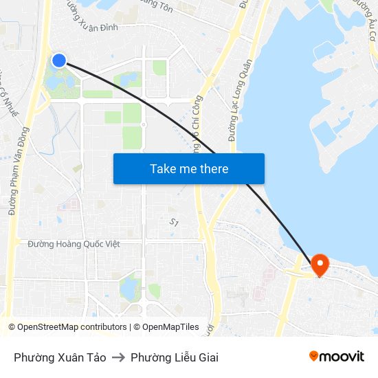 Phường Xuân Tảo to Phường Liễu Giai map