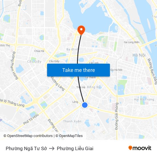 Phường Ngã Tư Sở to Phường Liễu Giai map