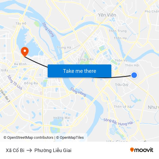 Xã Cổ Bi to Phường Liễu Giai map