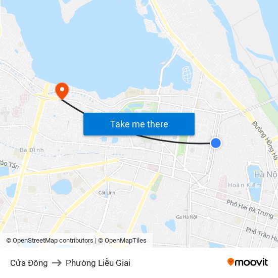 Cửa Đông to Phường Liễu Giai map