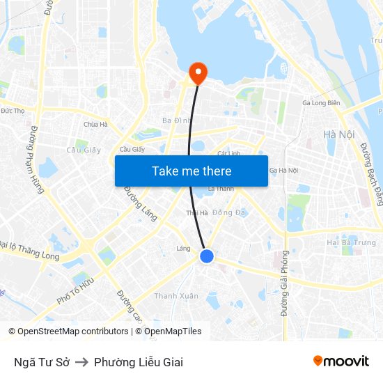 Ngã Tư Sở to Phường Liễu Giai map