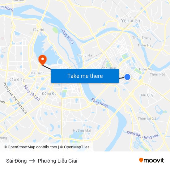 Sài Đồng to Phường Liễu Giai map