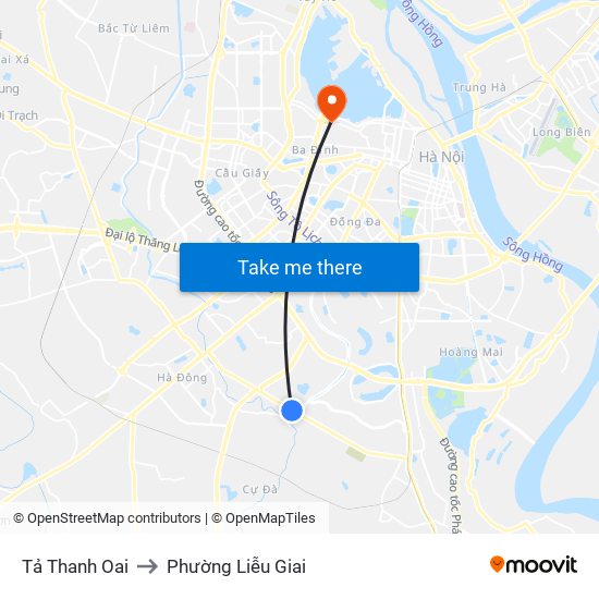Tả Thanh Oai to Phường Liễu Giai map
