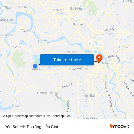 Yên Bài to Phường Liễu Giai map