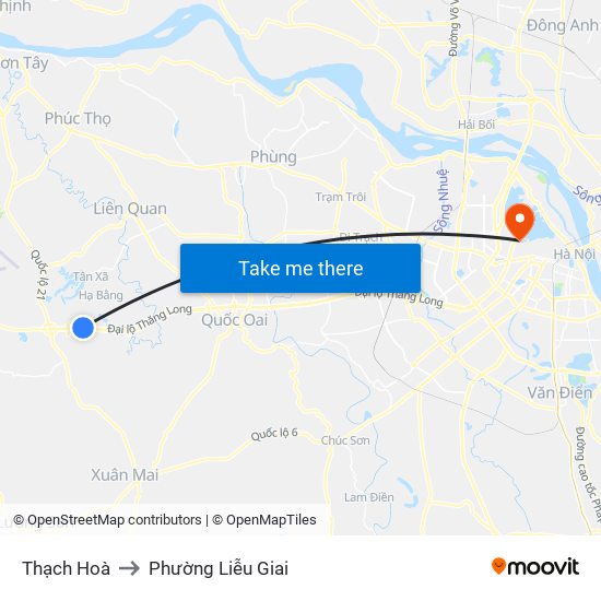 Thạch Hoà to Phường Liễu Giai map