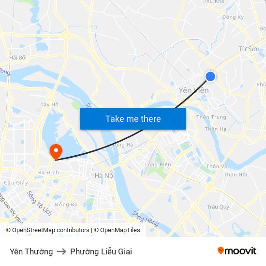 Yên Thường to Phường Liễu Giai map