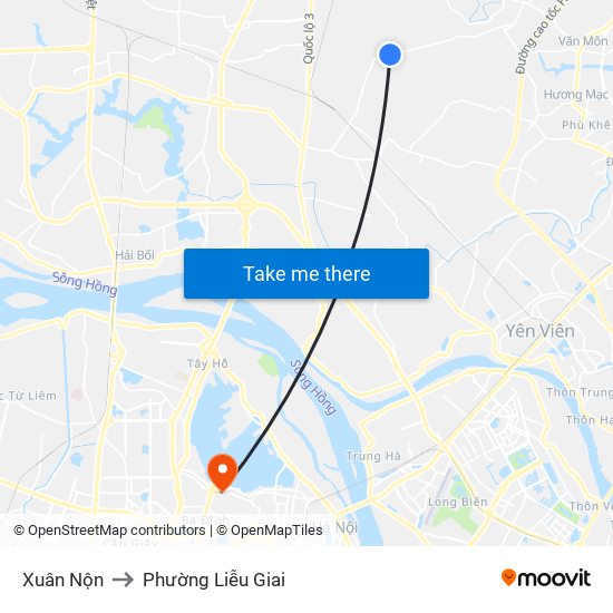 Xuân Nộn to Phường Liễu Giai map