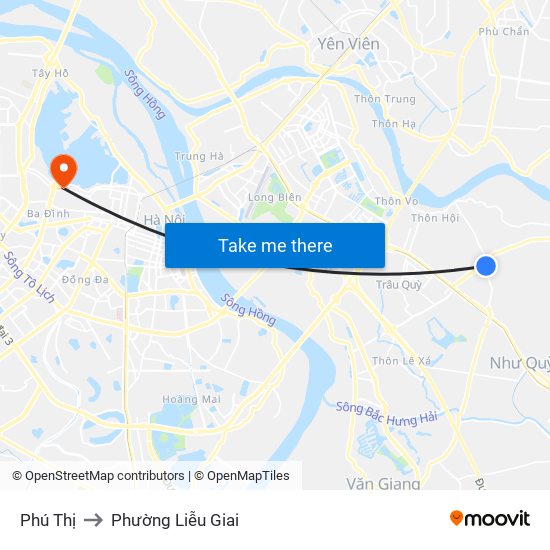 Phú Thị to Phường Liễu Giai map