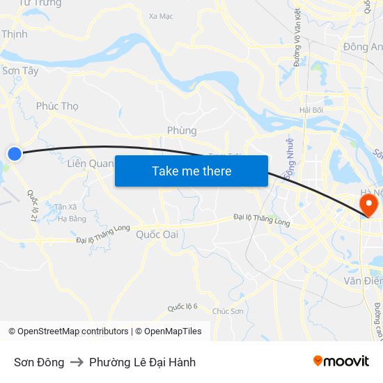 Sơn Đông to Phường Lê Đại Hành map