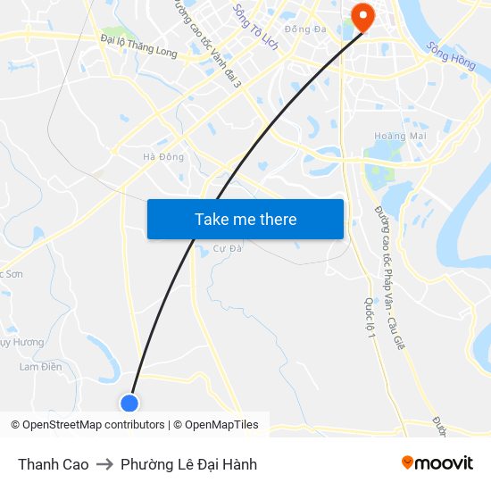 Thanh Cao to Phường Lê Đại Hành map