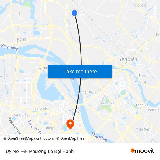 Uy Nỗ to Phường Lê Đại Hành map