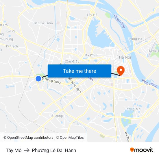 Tây Mỗ to Phường Lê Đại Hành map