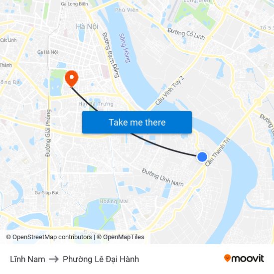 Lĩnh Nam to Phường Lê Đại Hành map
