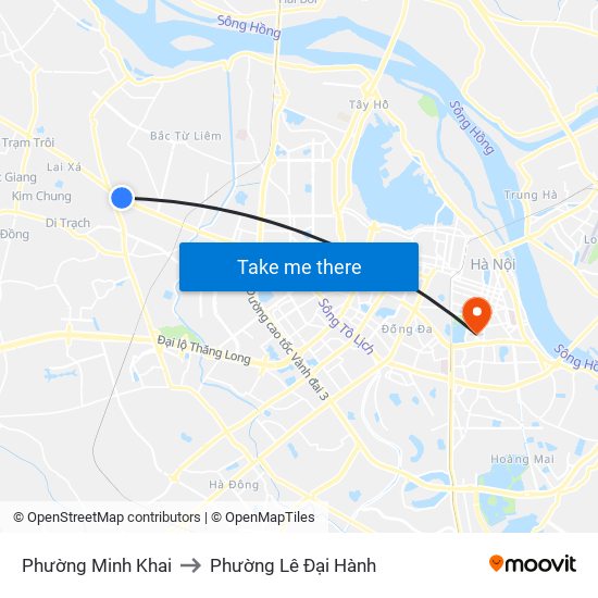 Phường Minh Khai to Phường Lê Đại Hành map