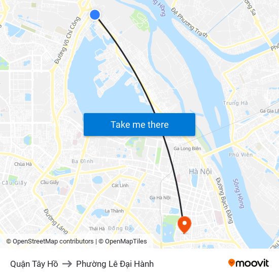 Quận Tây Hồ to Phường Lê Đại Hành map