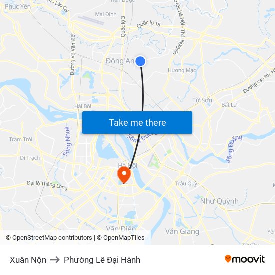 Xuân Nộn to Phường Lê Đại Hành map