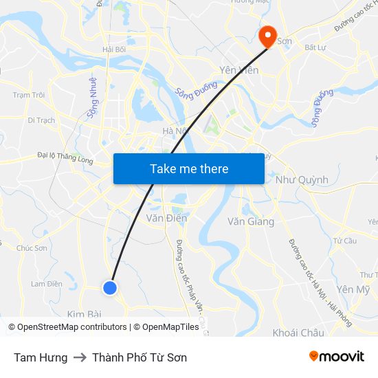 Tam Hưng to Thành Phố Từ Sơn map