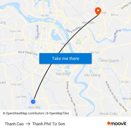 Thanh Cao to Thành Phố Từ Sơn map