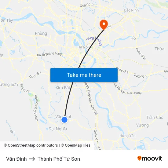 Vân Đình to Thành Phố Từ Sơn map