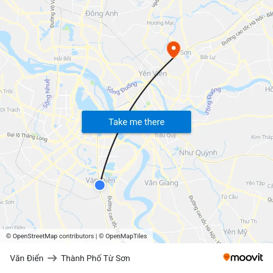 Văn Điển to Thành Phố Từ Sơn map