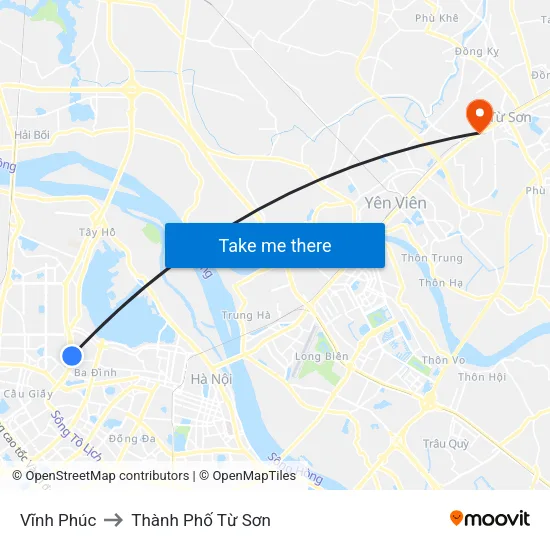 Vĩnh Phúc to Thành Phố Từ Sơn map