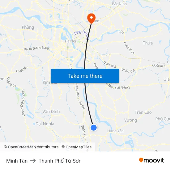 Minh Tân to Thành Phố Từ Sơn map