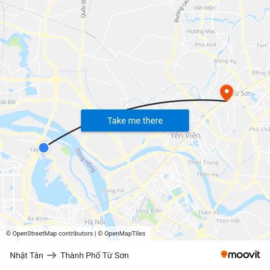 Nhật Tân to Thành Phố Từ Sơn map