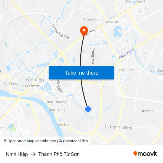 Ninh Hiệp to Thành Phố Từ Sơn map