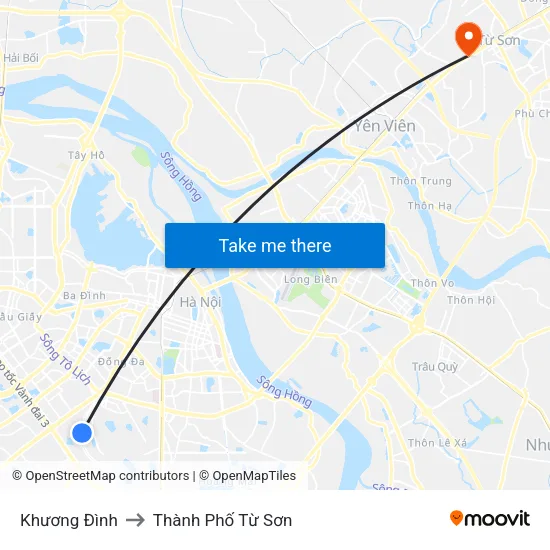 Khương Đình to Thành Phố Từ Sơn map