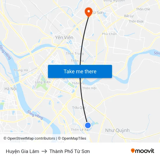 Huyện Gia Lâm to Thành Phố Từ Sơn map