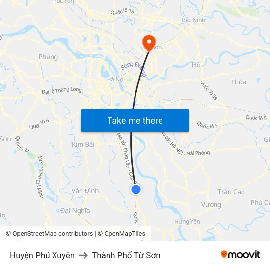 Huyện Phú Xuyên to Thành Phố Từ Sơn map