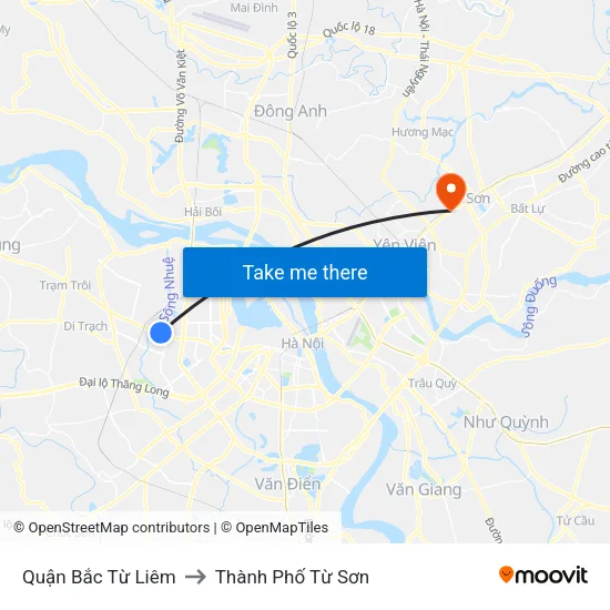 Quận Bắc Từ Liêm to Thành Phố Từ Sơn map
