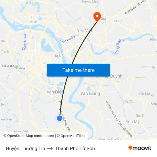Huyện Thường Tín to Thành Phố Từ Sơn map