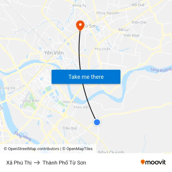 Xã Phú Thị to Thành Phố Từ Sơn map