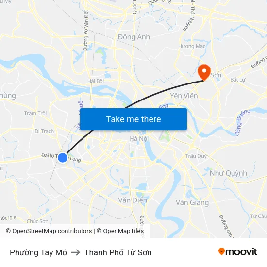 Phường Tây Mỗ to Thành Phố Từ Sơn map