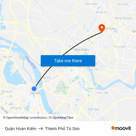 Quận Hoàn Kiếm to Thành Phố Từ Sơn map