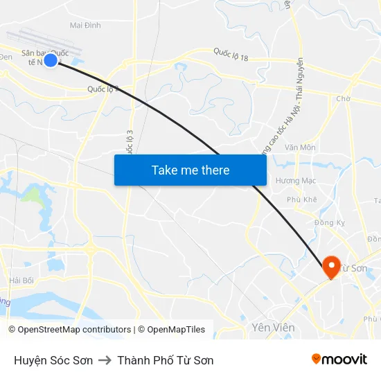 Huyện Sóc Sơn to Thành Phố Từ Sơn map