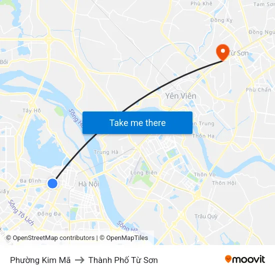 Phường Kim Mã to Thành Phố Từ Sơn map